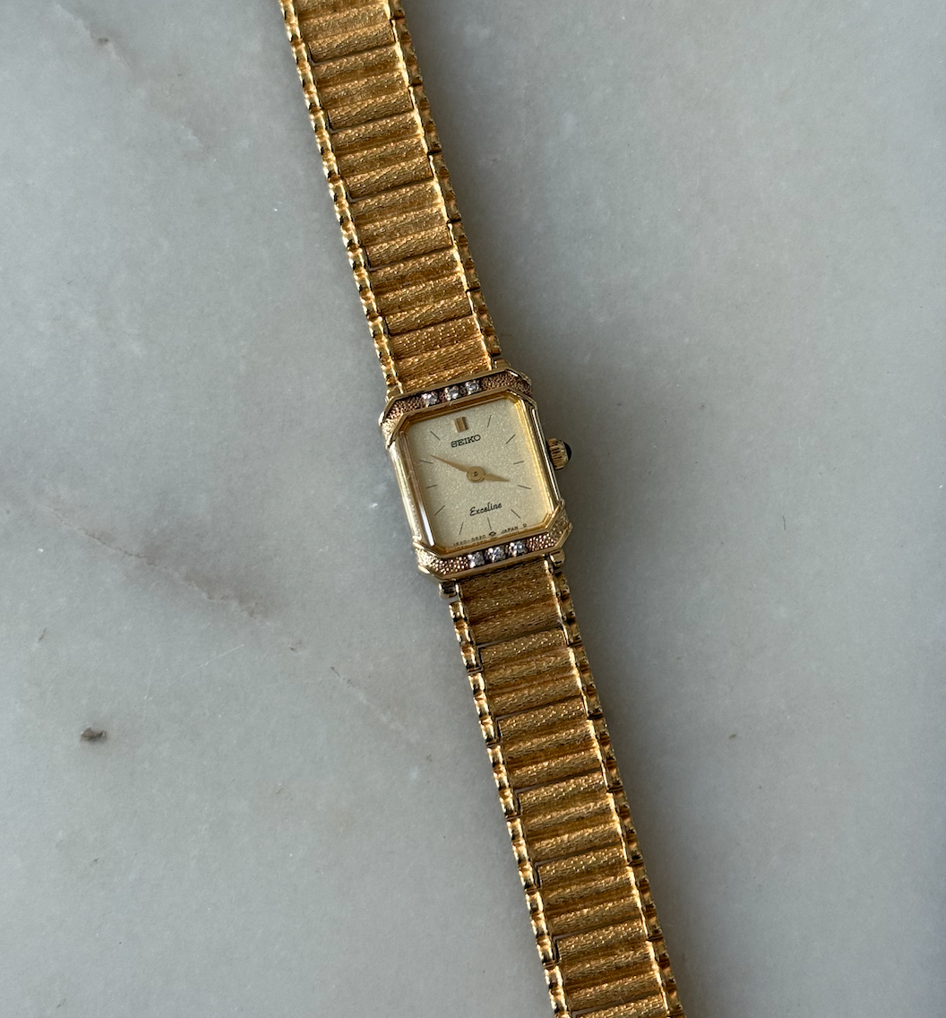 Dainty Seiko Tank Watch With 6 Diamonds