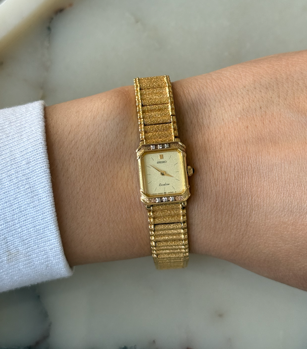 Dainty Seiko Tank Watch With 6 Diamonds