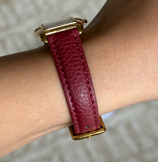 Authentic Maroon Strap Vintage YSL Gold Plated Watch W/ BOX + Extra strap