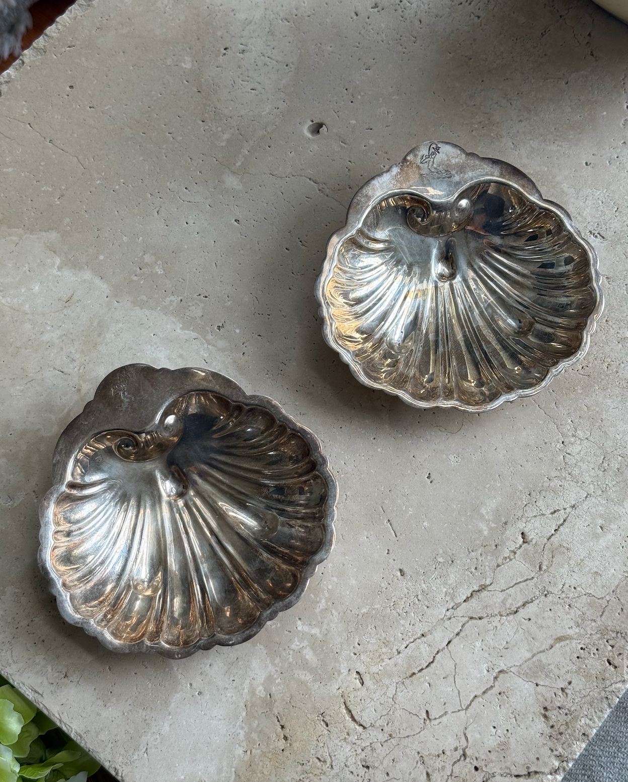 Antique 1960's silver-plated Clam Shell Bowl, Set of 2