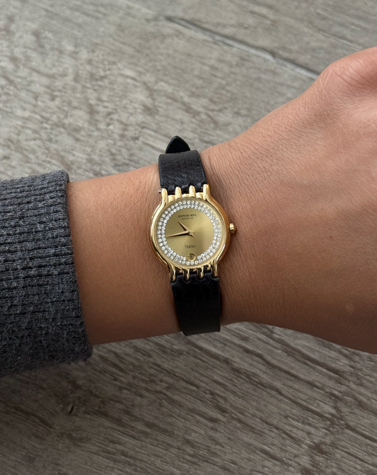 18K Gold Plated Raymond Weil Black Leather Watch